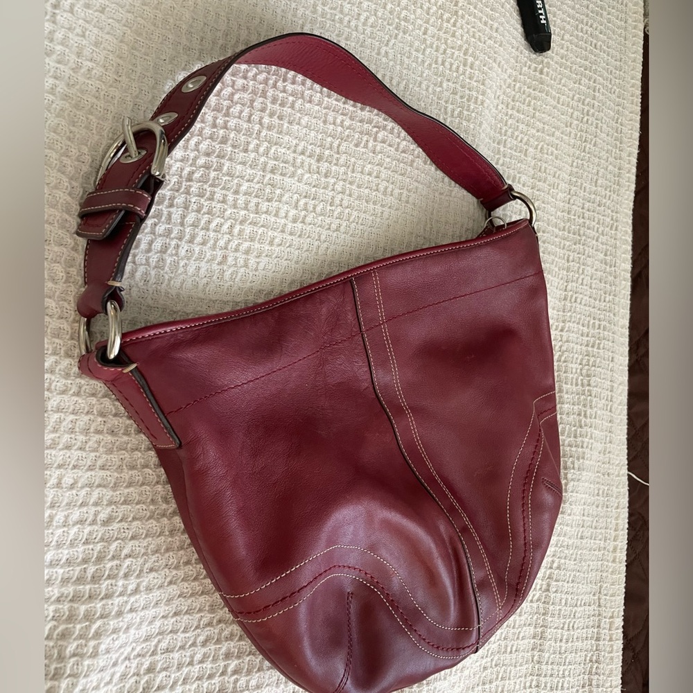 Coach Burgundy Hobo Leather Shoulder Bag - Picture 9 of 16
